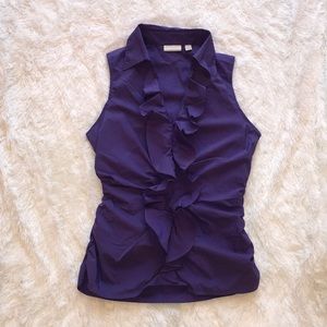 NWT NY&Co Purple Ruffle Ruched Collared Blouse, M
